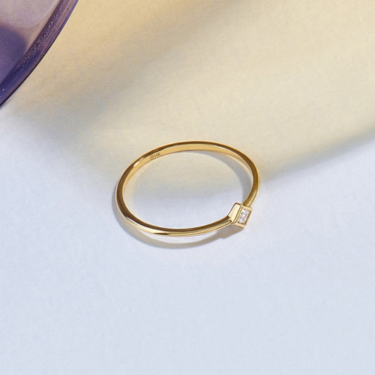 MADELYN MINIMALIST 14k Solid Gold Dainty Simple Solitaire Wedding Bridal Ring for Women | Gift For Mom