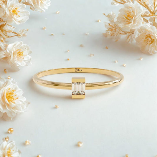 MADELYN MINIMALIST 14k Solid Gold Dainty Baguette Solitaire Promise Ring | Gift For Her Birthday
