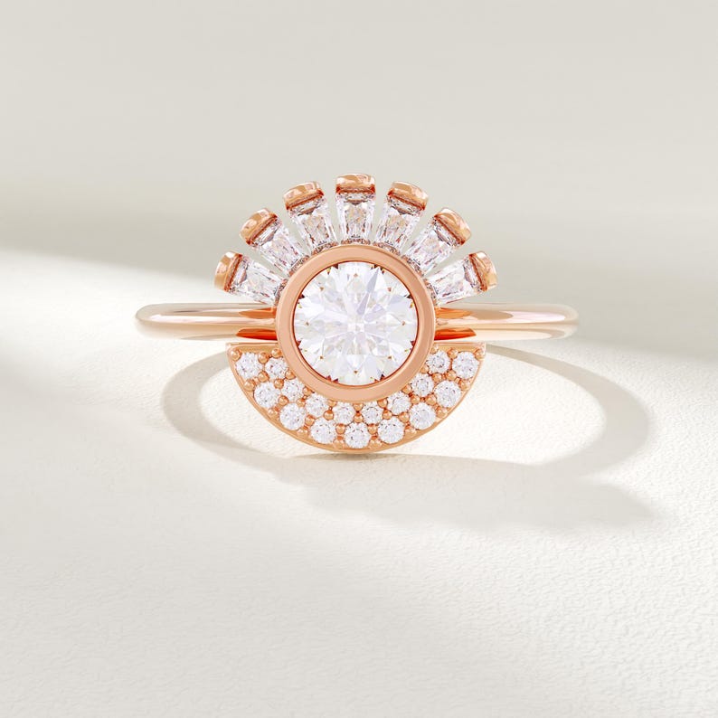 MADELYN MINIMALIST 14k Solid Gold Halo Bezel Sun Engagement Ring | Gift For Mom, Her