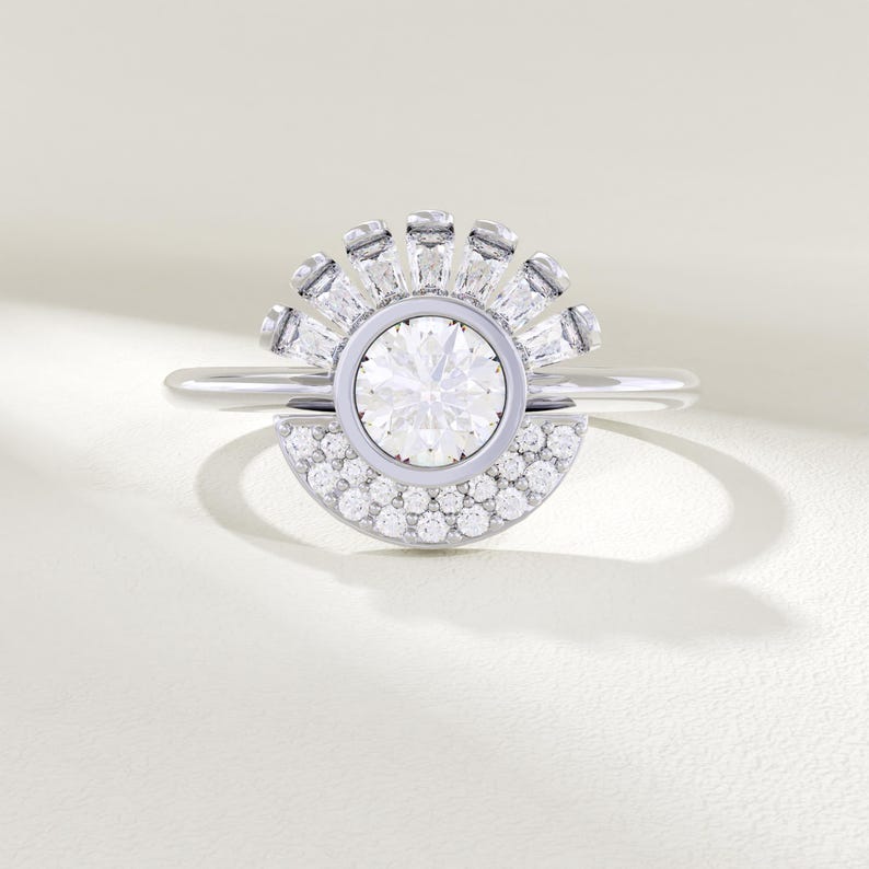 MADELYN MINIMALIST 14k Solid Gold Halo Bezel Sun Engagement Ring | Gift For Mom, Her