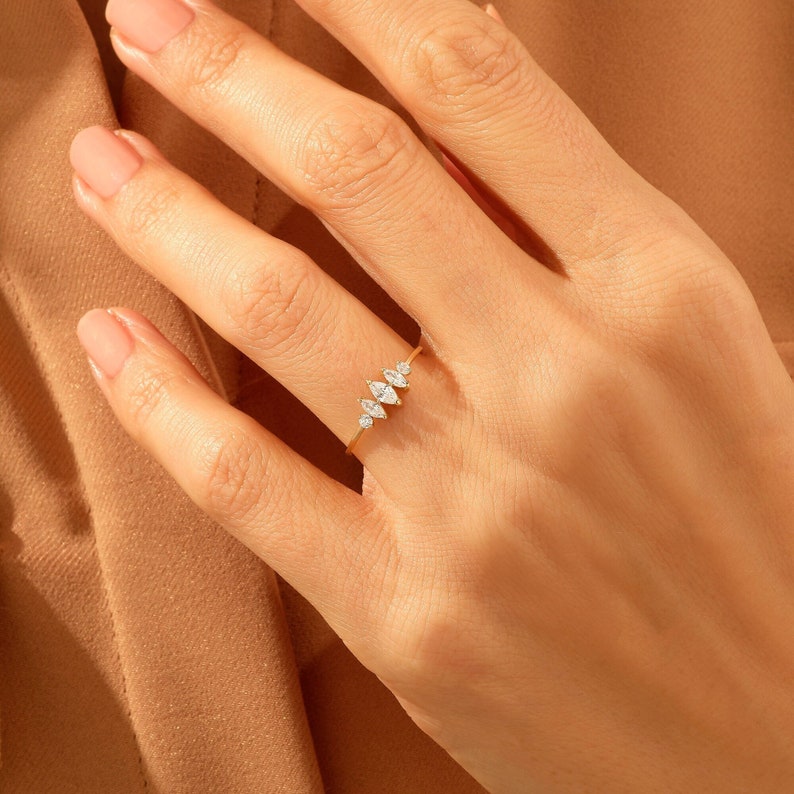 MADELYN MINIMALIST 14k Solid Gold Marquise Simple Diamond Dainty Promise Ring | Gift For Mom