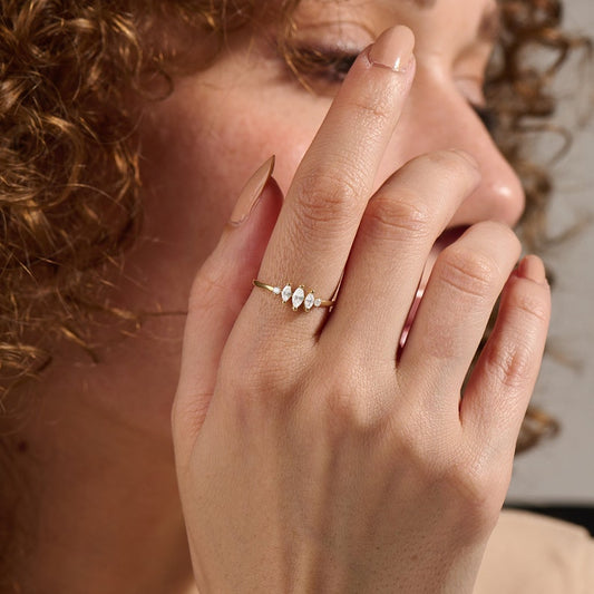 MADELYN MINIMALIST 14k Solid Gold Marquise Simple Diamond Dainty Promise Ring | Gift For Mom