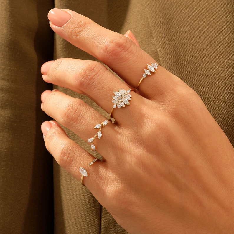 MADELYN MINIMALIST 14k Solid Gold Marquise Simple Diamond Dainty Promise Ring | Gift For Mom