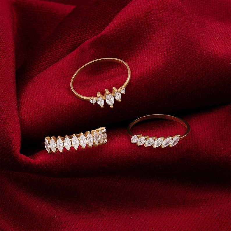 MADELYN MINIMALIST 14k Solid Gold Marquise Simple Diamond Dainty Promise Ring | Gift For Mom