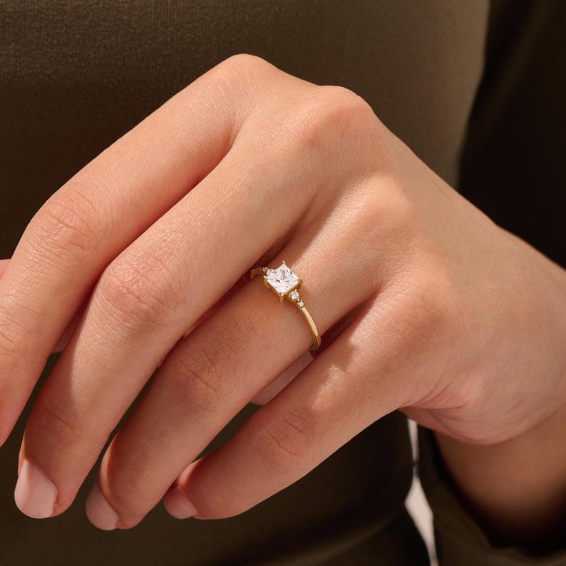MADELYN MINIMALIST 14k Solid Gold Princess Cut Moissanite Engagement Ring for Women | Gift For Her