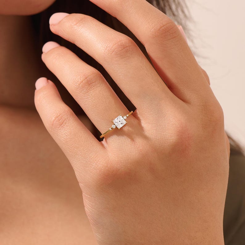 MADELYN MINIMALIST 14k Solid Gold Princess Cut Moissanite Engagement Ring for Women | Gift For Her