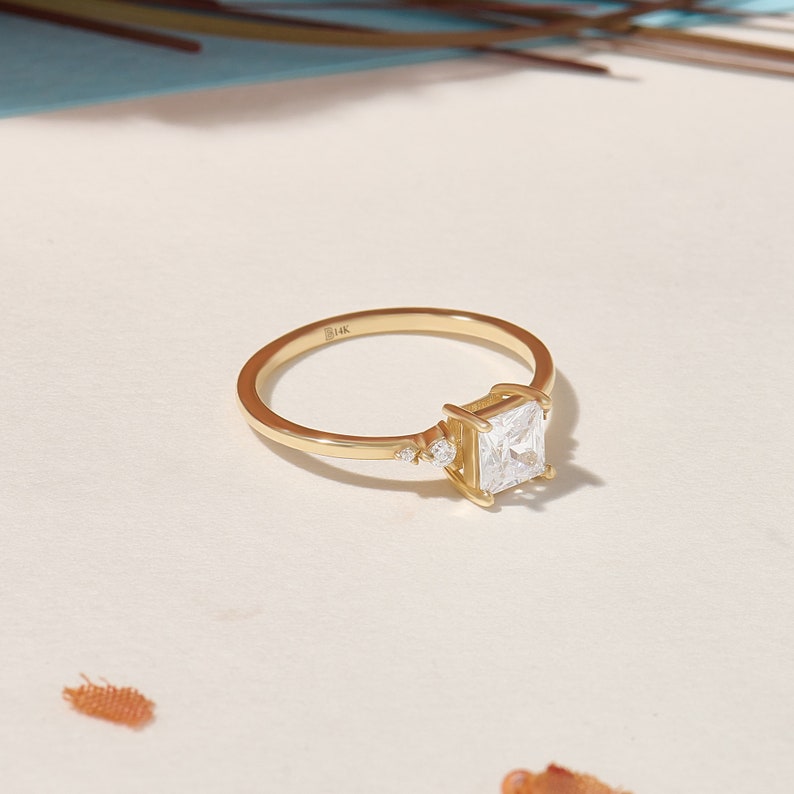 MADELYN MINIMALIST 14k Solid Gold Princess Cut Moissanite Engagement Ring for Women | Gift For Her