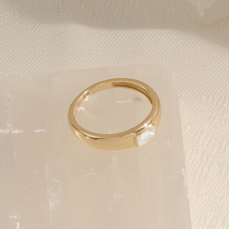 MADELYN MINIMALIST 14k Solid Gold Moissanite Engagement Emerald Cut Solitaire Thick Ring | Gift for Wife, Mom