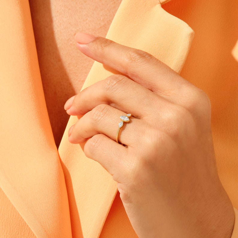 MADELYN MINIMALIST 14k Solid Gold Bezel Marquise Minimalist Proposal Ring for Women | Gift for Girlfriend, Wife