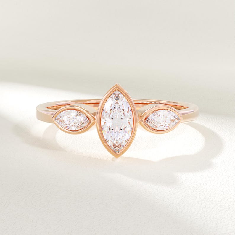 MADELYN MINIMALIST 14k Solid Gold Bezel Marquise Minimalist Proposal Ring for Women | Gift for Girlfriend, Wife