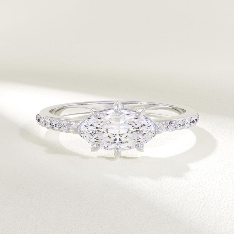 MADELYN MINIMALIST 14k Solid Gold Diamond Marquise Dainty Solitaire Ring | Gift for Girlfriend, Wife