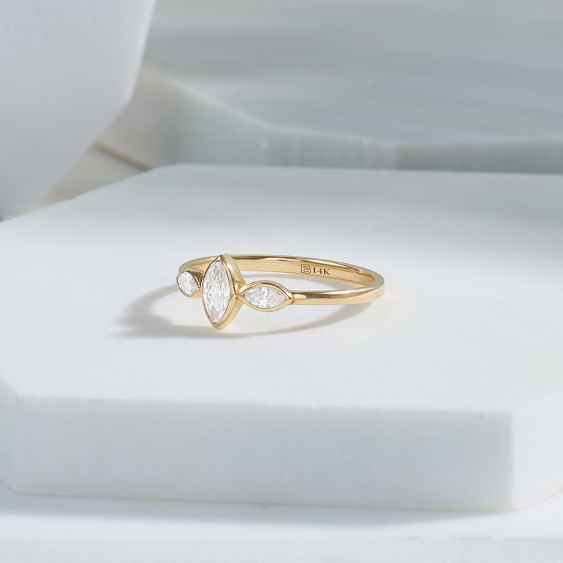 MADELYN MINIMALIST 14k Solid Gold Bezel Marquise Minimalist Proposal Ring for Women | Gift for Girlfriend, Wife