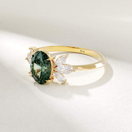 MADELYN MINIMALIST 14k Solid Gold Alexandrite Oval Engagement Solitaire Ring | Gift for Wife Birthday