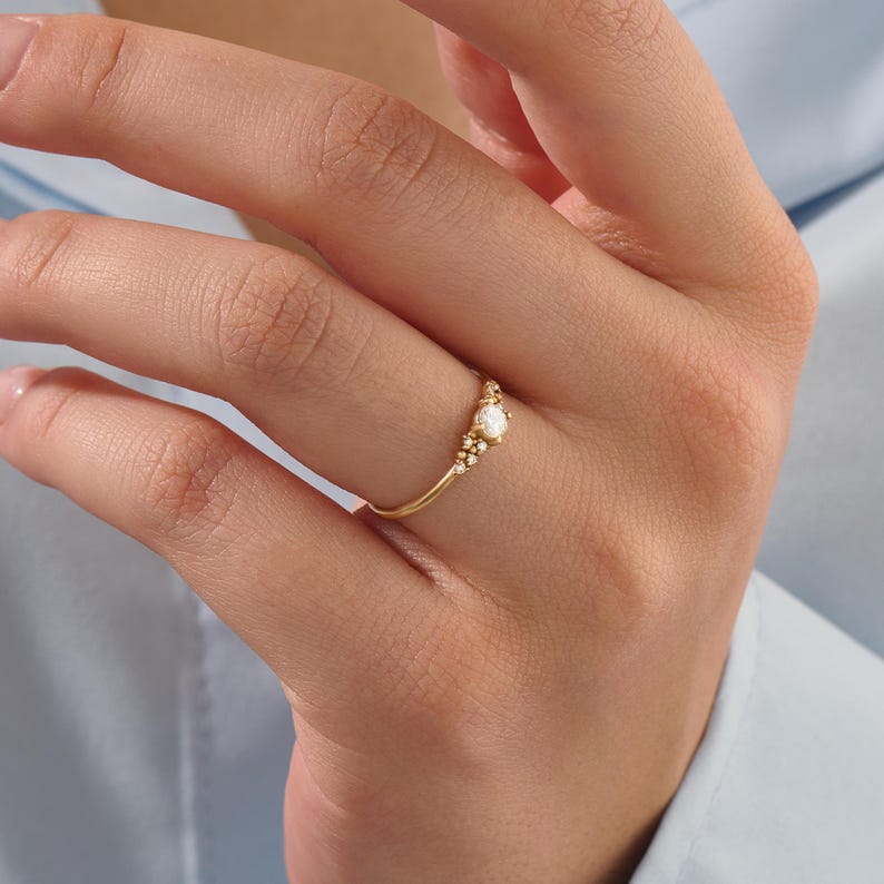 MADELYN MINIMALIST 14k Solid Gold Moissanite Cluster Engagement or Dainty Promise Ring for Her | Gift for Mom, Her