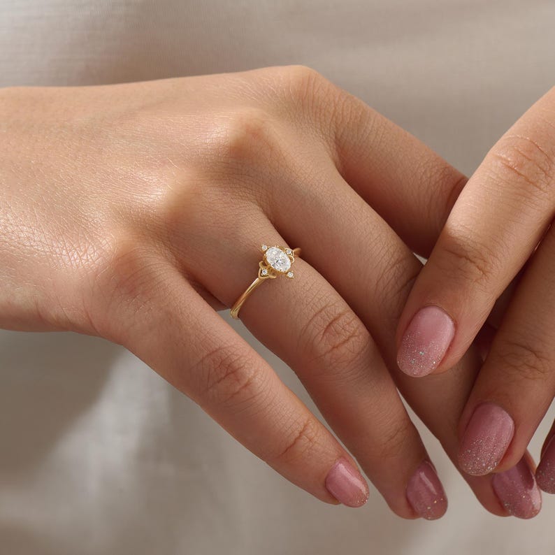 MADELYN MINIMALIST 14k Solid Gold Vintage Oval Art Deco Dainty Cz Solitaire Ring | Gift for Mom, Her
