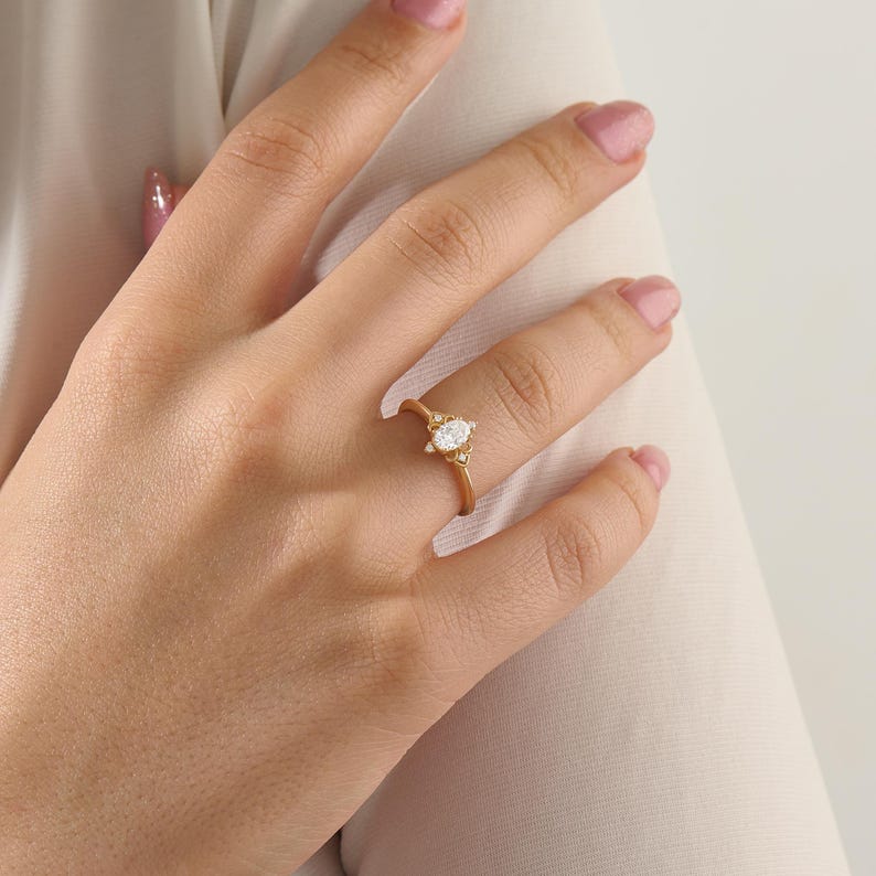 MADELYN MINIMALIST 14k Solid Gold Vintage Oval Art Deco Dainty Cz Solitaire Ring | Gift for Mom, Her