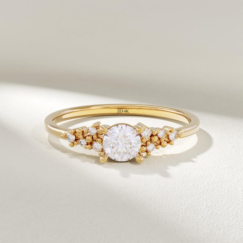 MADELYN MINIMALIST 14k Solid Gold Moissanite Cluster Engagement or Dainty Promise Ring for Her | Gift for Mom, Her