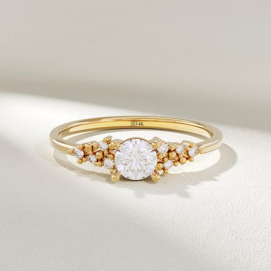 MADELYN MINIMALIST 14k Solid Gold Moissanite Cluster Engagement or Dainty Promise Ring for Her | Gift for Mom, Her