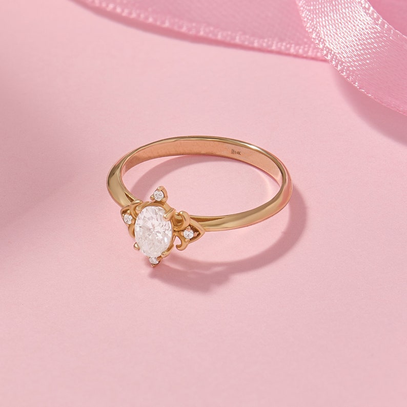 MADELYN MINIMALIST 14k Solid Gold Vintage Oval Art Deco Dainty Cz Solitaire Ring | Gift for Mom, Her
