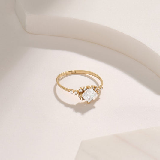 MADELYN MINIMALIST 14k Solid Gold Minimalist Princess Cut Solitaire Art Deco Ring for Wife | Gift for Wife, Her