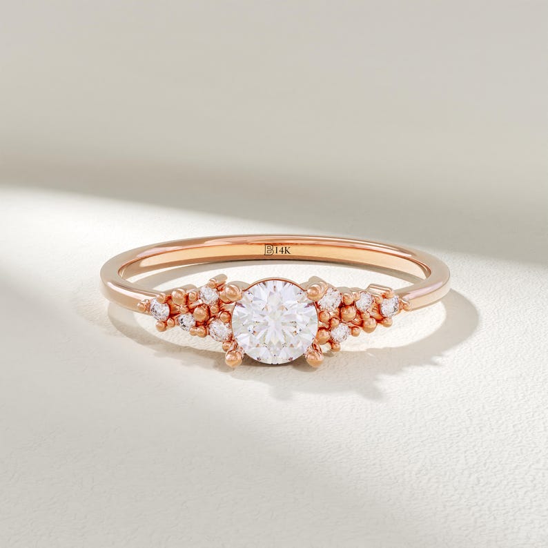 MADELYN MINIMALIST 14k Solid Gold Moissanite Cluster Engagement or Dainty Promise Ring for Her | Gift for Mom, Her