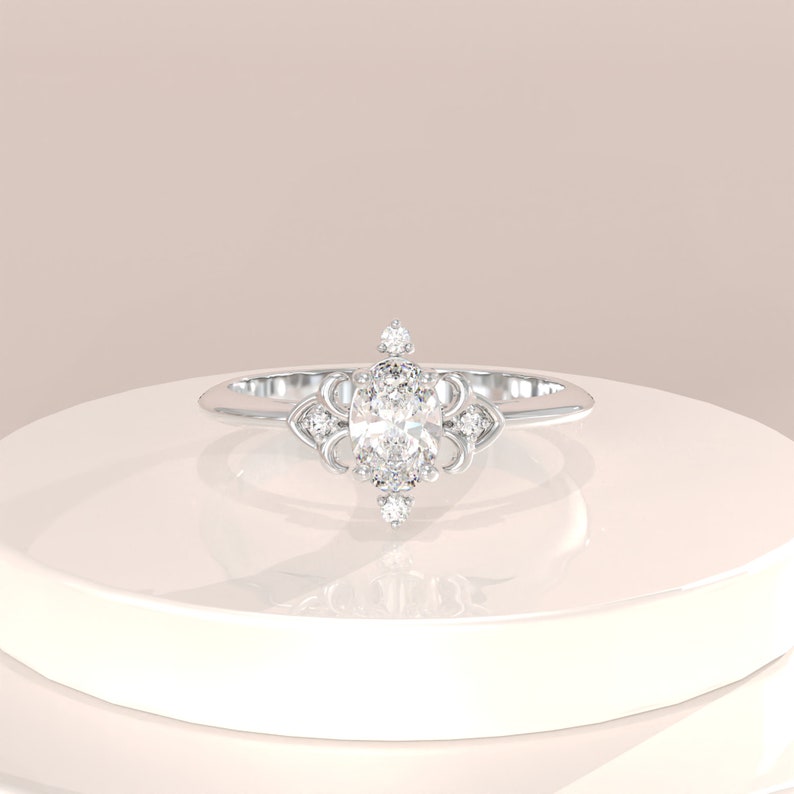 MADELYN MINIMALIST 14k Solid Gold Vintage Oval Art Deco Dainty Cz Solitaire Ring | Gift for Mom, Her