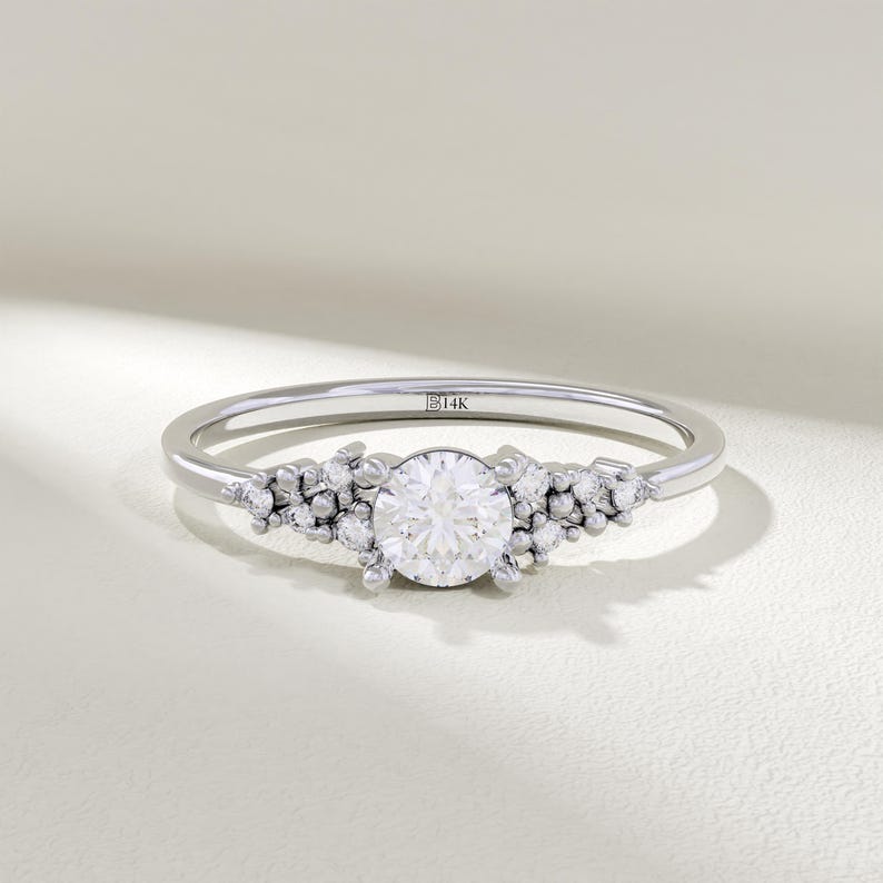 MADELYN MINIMALIST 14k Solid Gold Moissanite Cluster Engagement or Dainty Promise Ring for Her | Gift for Mom, Her