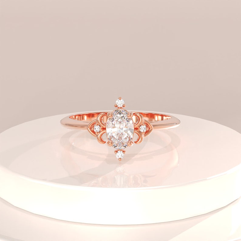 MADELYN MINIMALIST 14k Solid Gold Vintage Oval Art Deco Dainty Cz Solitaire Ring | Gift for Mom, Her