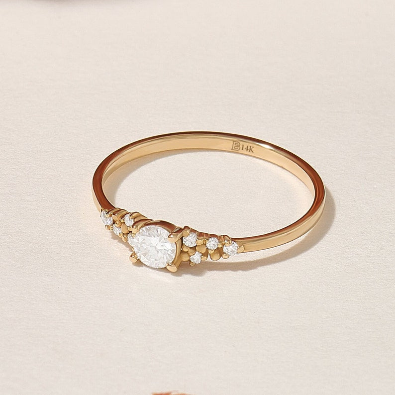 MADELYN MINIMALIST 14k Solid Gold Moissanite Cluster Engagement or Dainty Promise Ring for Her | Gift for Mom, Her