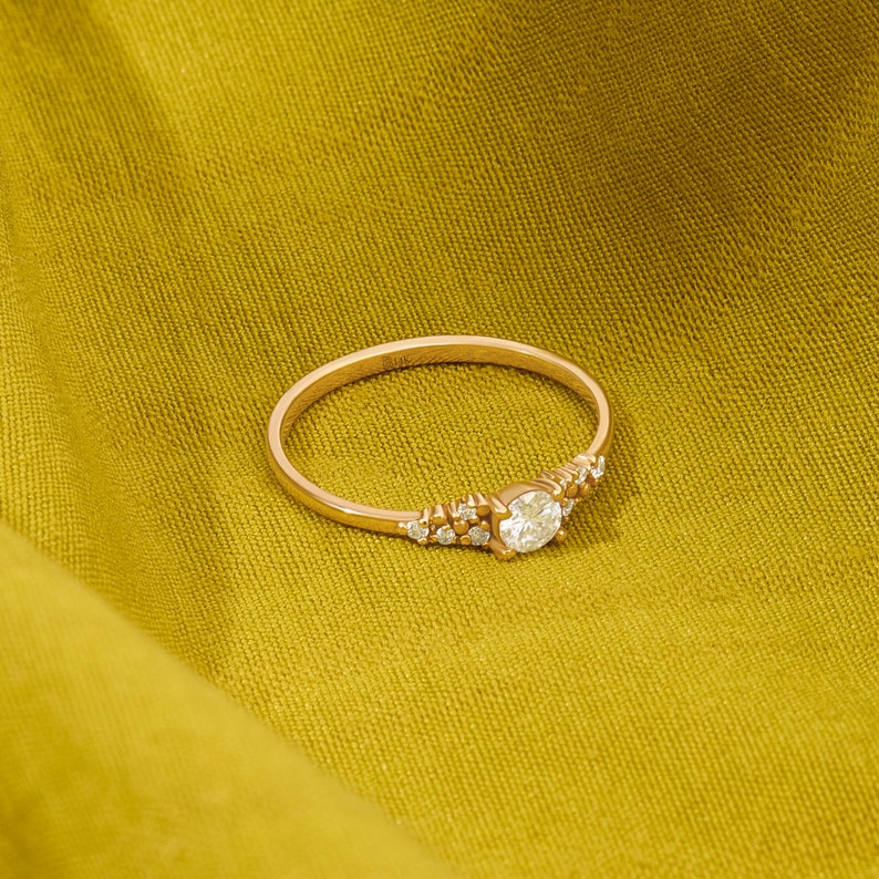 MADELYN MINIMALIST 14k Solid Gold Moissanite Cluster Engagement or Dainty Promise Ring for Her | Gift for Mom, Her