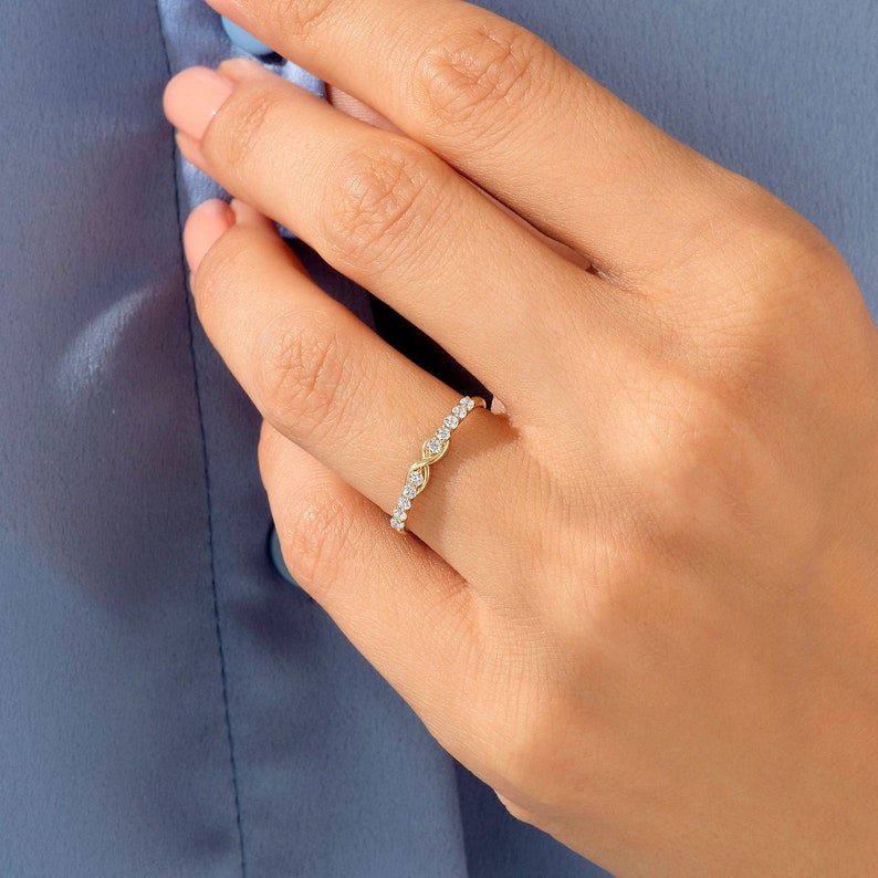 MADELYN MINIMALIST 14k Solid Gold Diamond Half Eternity Infinity Symbol Promise Ring | Gift for Her, Mom, Wife