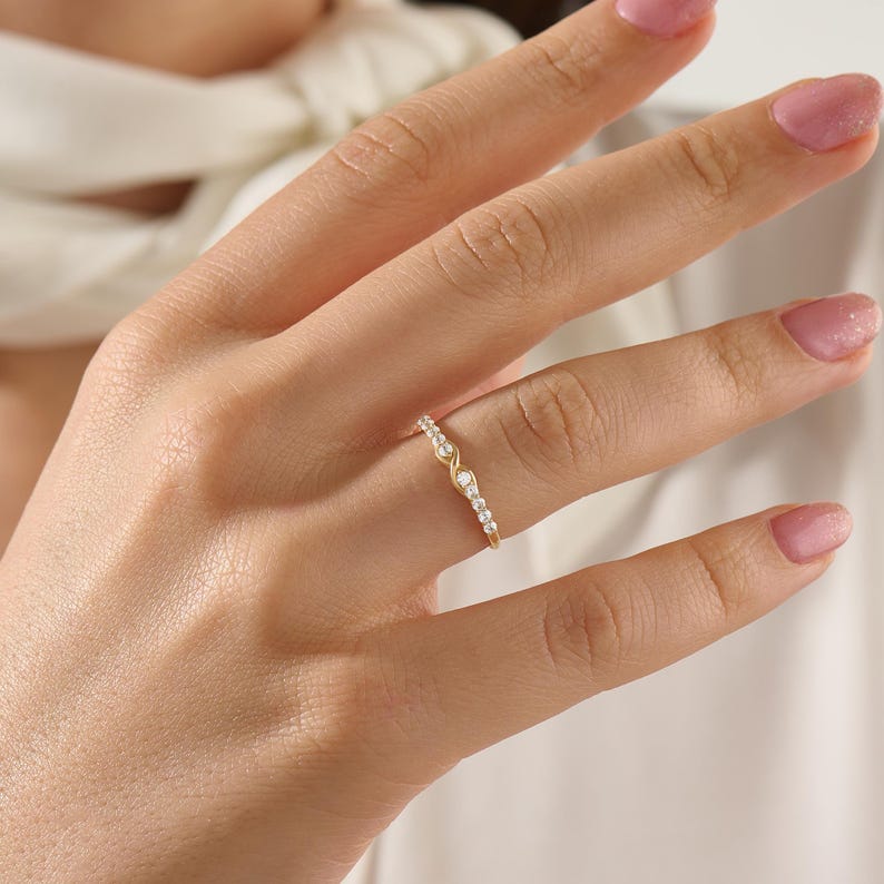 MADELYN MINIMALIST 14k Solid Gold Diamond Half Eternity Infinity Symbol Promise Ring | Gift for Her, Mom, Wife