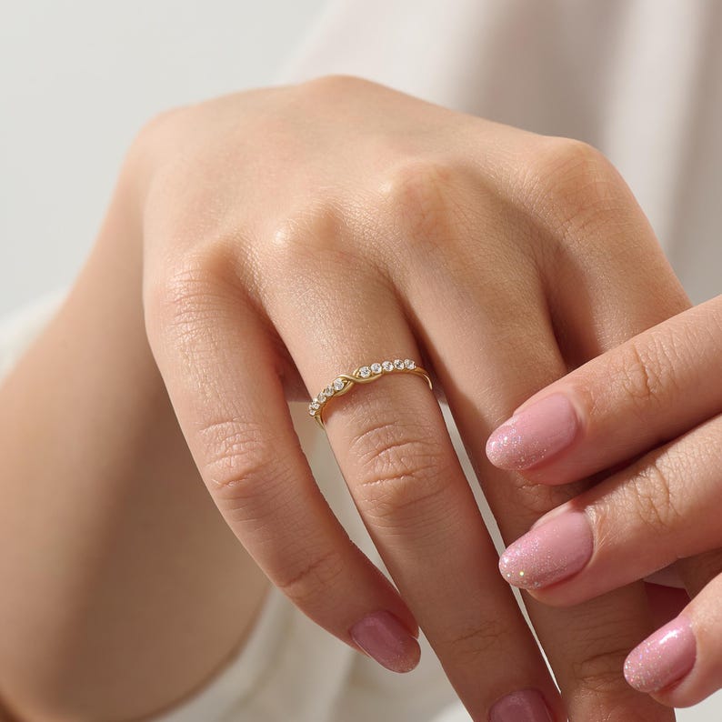 MADELYN MINIMALIST 14k Solid Gold Diamond Half Eternity Infinity Symbol Promise Ring | Gift for Her, Mom, Wife