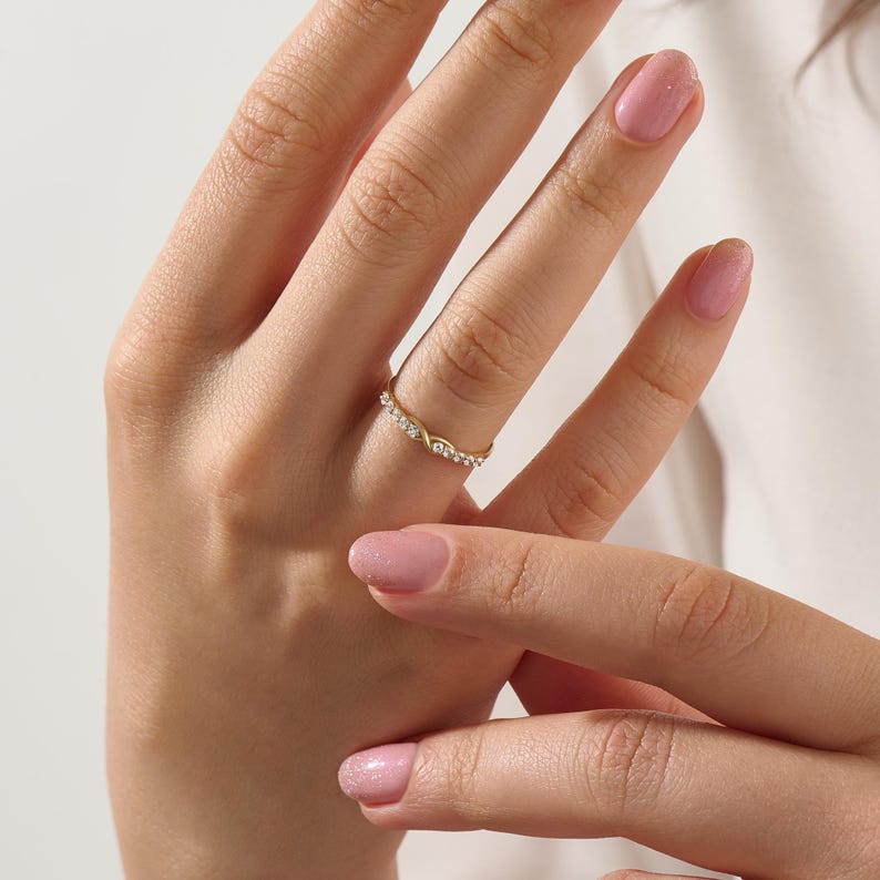 MADELYN MINIMALIST 14k Solid Gold Diamond Half Eternity Infinity Symbol Promise Ring | Gift for Her, Mom, Wife