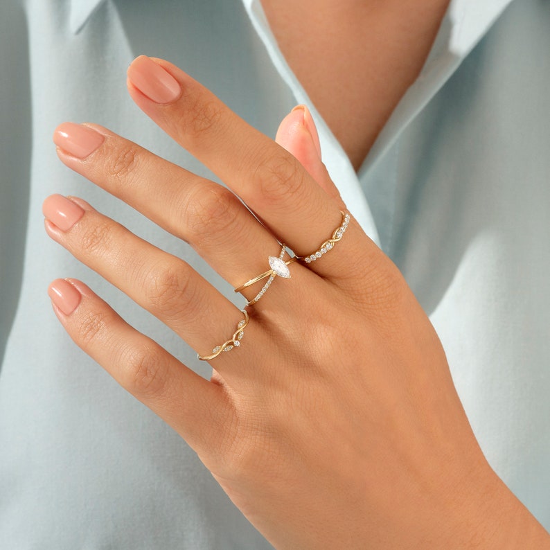 MADELYN MINIMALIST 14k Solid Gold Diamond Half Eternity Infinity Symbol Promise Ring | Gift for Her, Mom, Wife