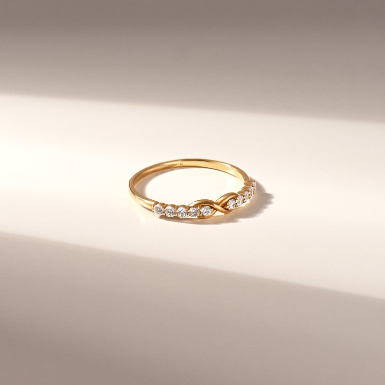 MADELYN MINIMALIST 14k Solid Gold Diamond Half Eternity Infinity Symbol Promise Ring | Gift for Her, Mom, Wife