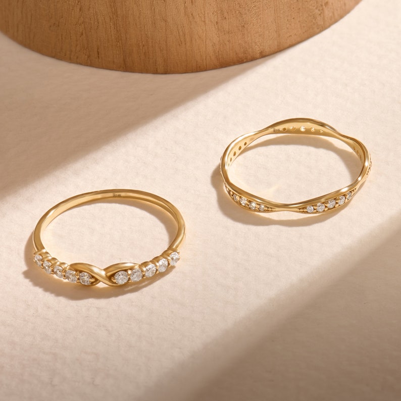 MADELYN MINIMALIST 14k Solid Gold Diamond Half Eternity Infinity Symbol Promise Ring | Gift for Her, Mom, Wife