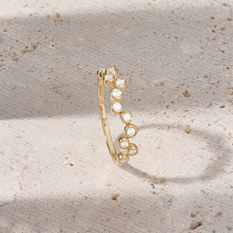 MADELYN MINIMALIST 14k Solid Gold Wavy Bezel CZ Dot Minimalist Zigzag Ring | Gift for Mom, Wife, Her