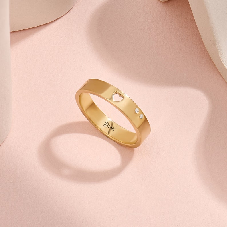 MADELYN MINIMALIST 14k Solid Gold Solid Gold Heart Commitment Ring | Gift for Mom, Wife, Her