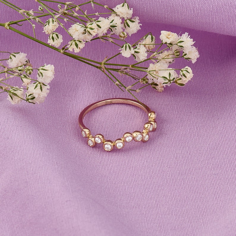 MADELYN MINIMALIST 14k Solid Gold Wavy Bezel CZ Dot Minimalist Zigzag Ring | Gift for Mom, Wife, Her