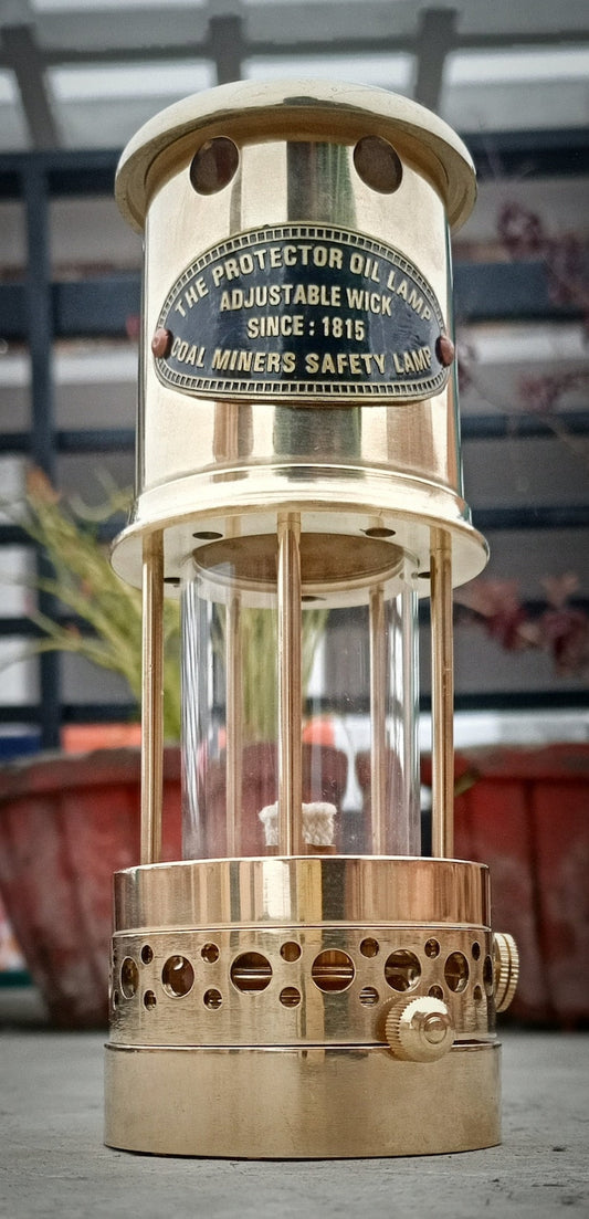 MEDIEVALMART Vintage Decorative Brass Miner Lantern Gold Finish Clear Glass