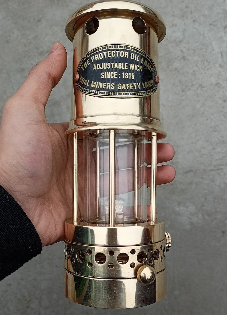 MEDIEVALMART Vintage Decorative Brass Miner Lantern Gold Finish Clear Glass
