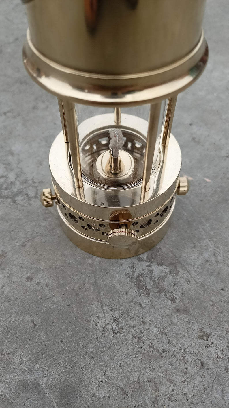 MEDIEVALMART Vintage Decorative Brass Miner Lantern Gold Finish Clear Glass