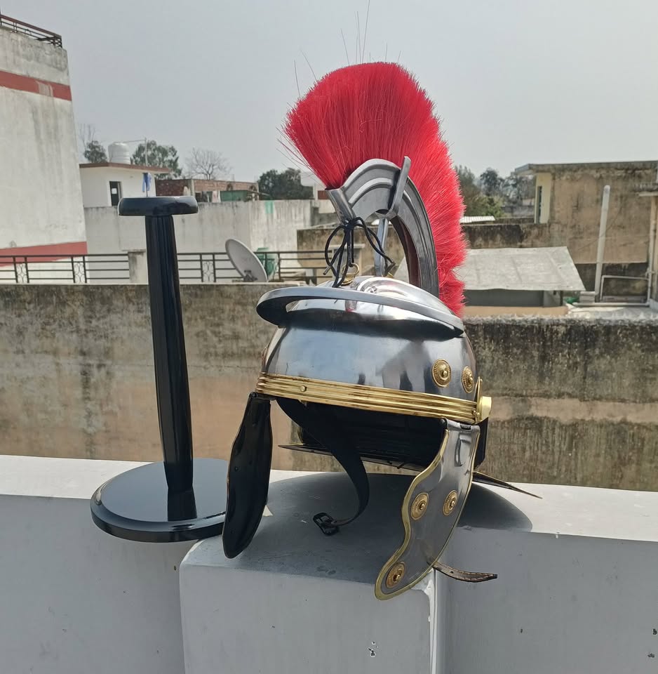 MEDIEVALMART Roman Imperial Centurion Helmet - Handcrafted with Brass Accents, Armor Replica for SCA Larp