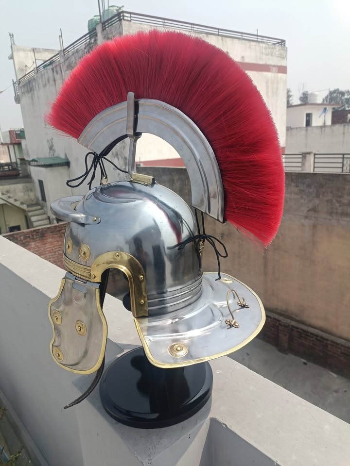 MEDIEVALMART Roman Imperial Centurion Helmet - Handcrafted with Brass Accents, Armor Replica for SCA Larp