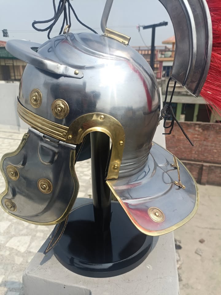MEDIEVALMART Roman Imperial Centurion Helmet - Handcrafted with Brass Accents, Armor Replica for SCA Larp