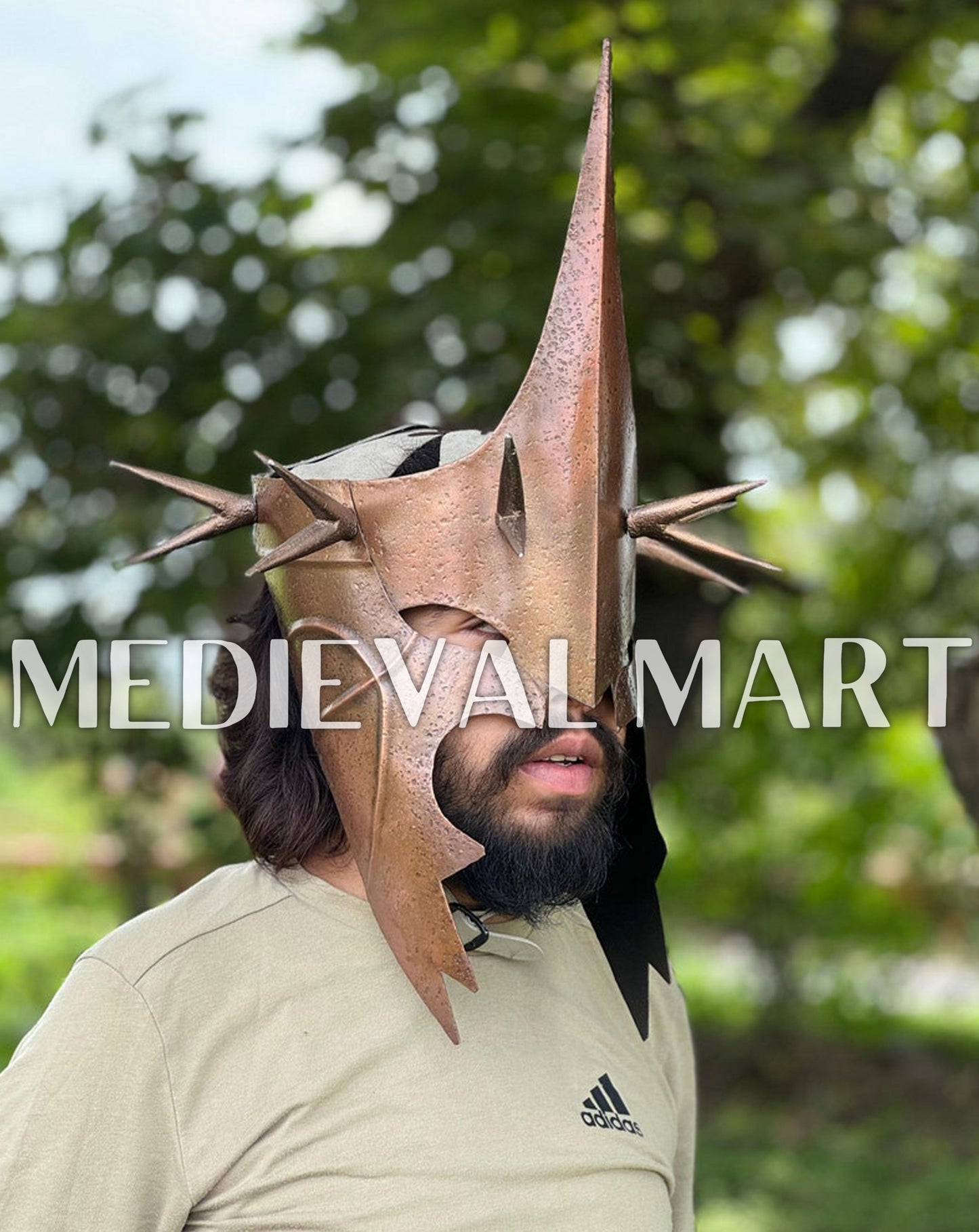 MEDIEVALMART Bronze Finish Nazgul Helmet W/H Free Stand | LOTR Props