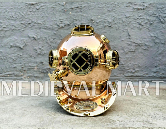 MEDIEVALMART Pure Copper Brass Diving Helmet With Wooden Base