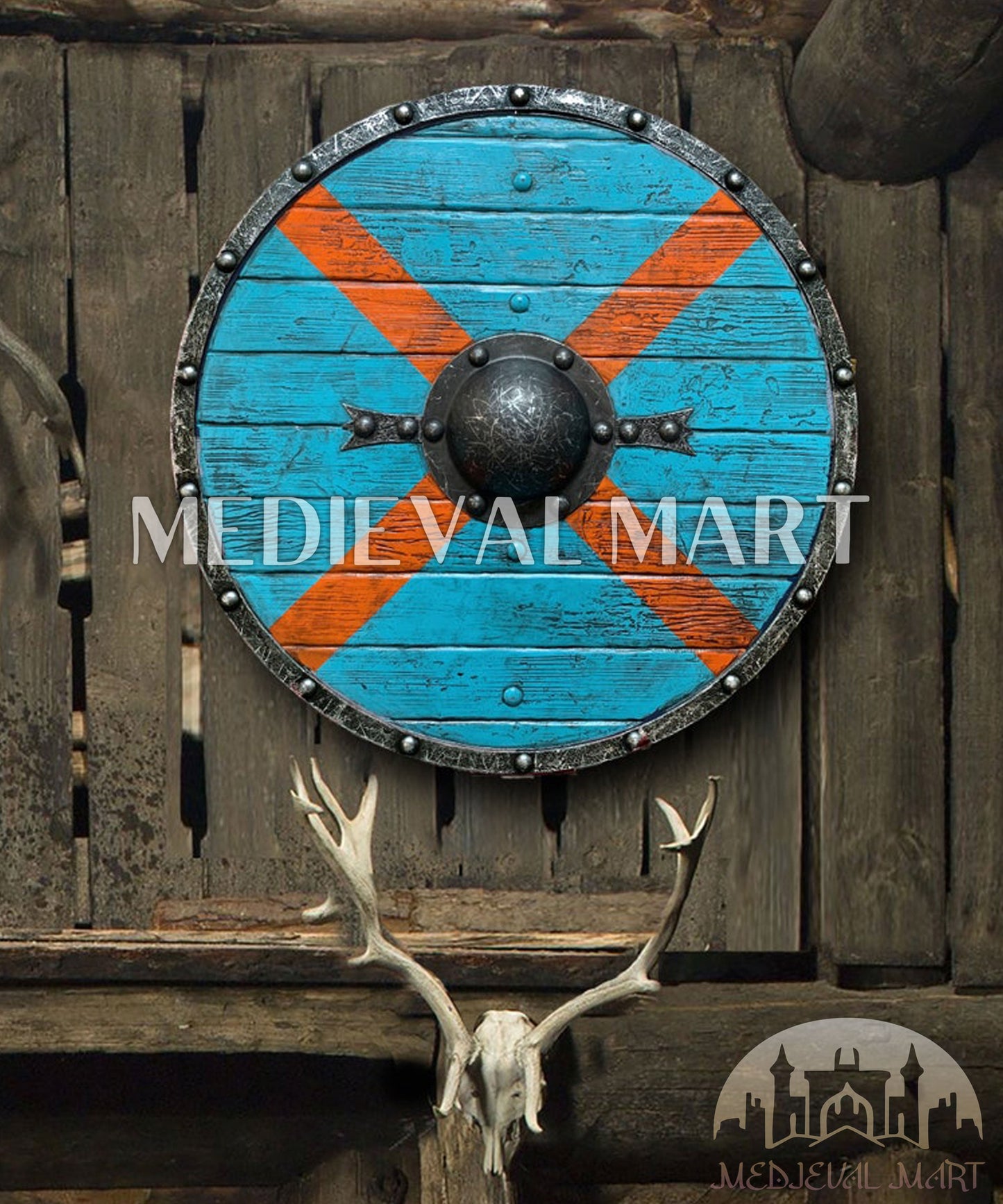 MEDIEVALMART Iconic Viking's Valhalla Authentic Rollo Shieldmaiden Battle’s Viking Wooden Shield | Gifts For Dad