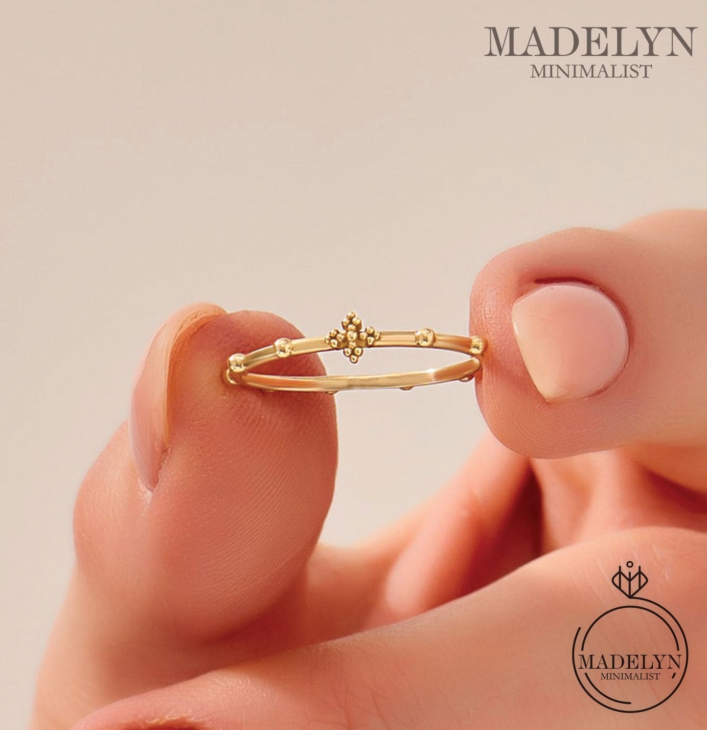 MADELYN MINIMALIST 14k Solid Gold Rosary Cristian Ring Catholic Dainty Ring for Women | Gift For Mom or Her